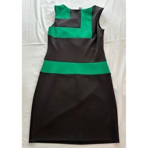 Enfocus Studio Black Green‎ Geometric Color Block Sleeveless Sheath Dress Size 6